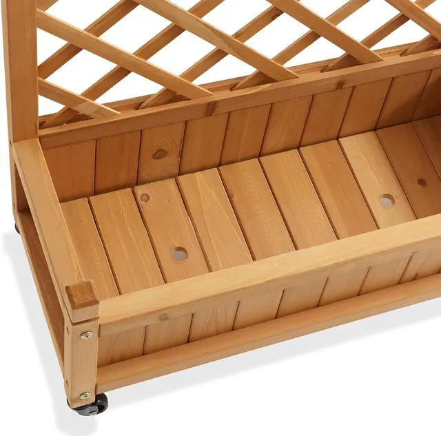 Alt view image 5 of 6 - Casafield Set of Two 48" Raised Garden Bed with Trellis - Wooden Diamond Lattice for Climbing Plants and Planter Box with Drainage Holes and Wheels