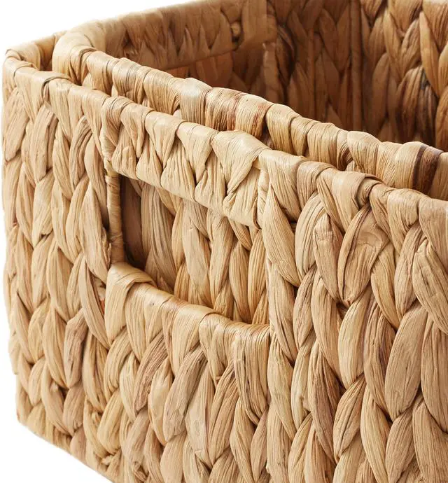 Alt view image 6 of 6 - Casafield Set of 3 Water Hyacinth Storage Baskets for Shelves - 1-Large, 2-Small Woven Organizers with Handles for Bathroom, Laundry, Pantry, Office