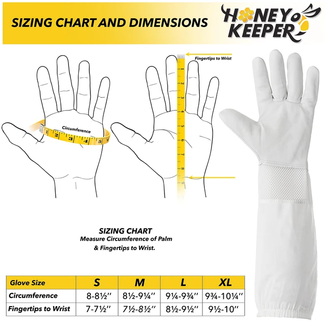 Alt view image 5 of 6 - Honey Keeper Beekeeping Gloves, Extra Large - Goatskin Leather with Ventilated Canvas Sleeve and Elastic Cuff