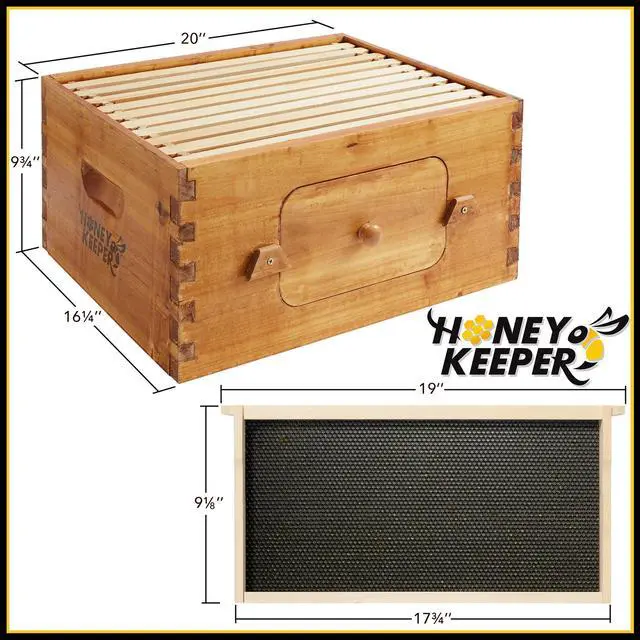 Alt view image 6 of 6 - Honey Keeper Deep Brood Box with Window, 100% Beeswax Coated Beehive Kit with 10 Wooden Frames and Waxed Foundations for Langstroth Beekeeping