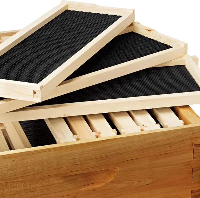 Alt view image 2 of 6 - Honey Keeper 100% Beeswax Beehive 10 Frame Kit Super Box and 10 Deep Frames with Foundations for Langstroth Beekeeping