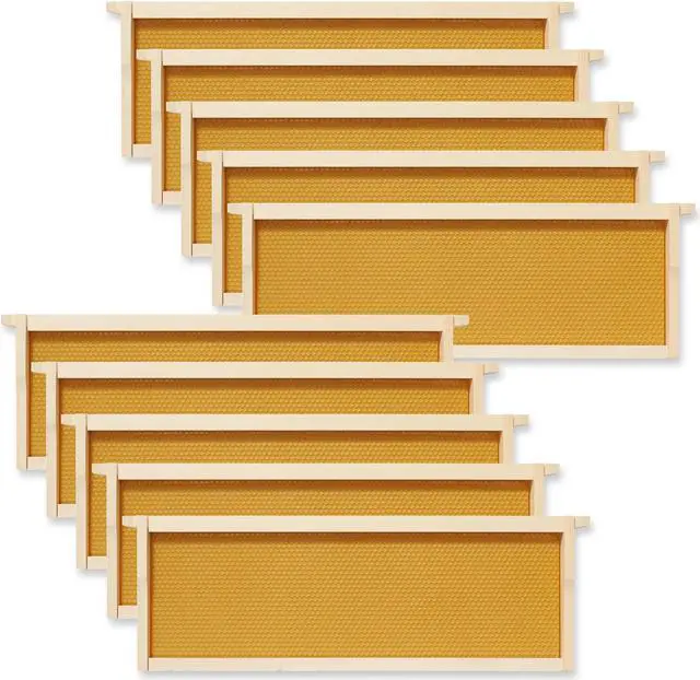 Alt view image 5 of 7 - Honey Keeper 10-Pack Unassembled Beehive Frames with Natural Beeswax Foundations for Beekeeping, Medium Super - 6-1/4 inch Yellow