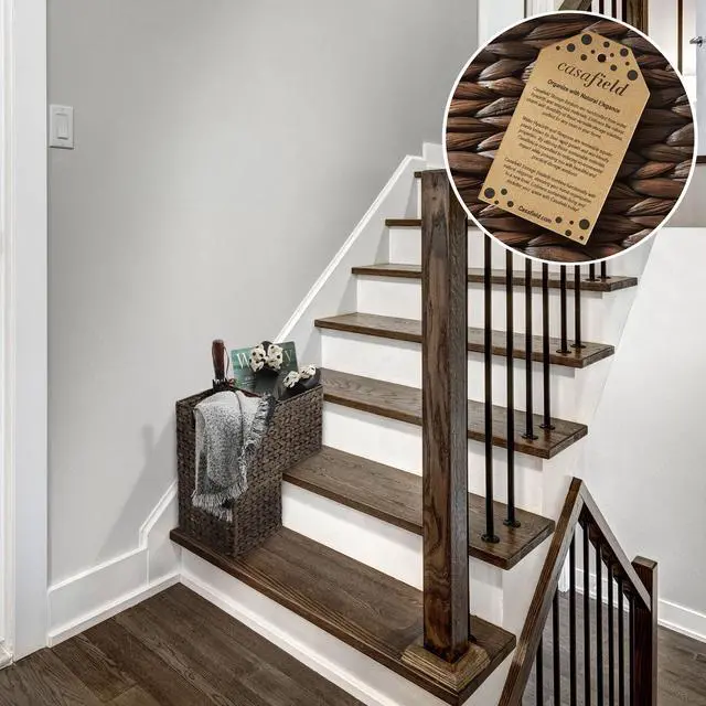 Alt view image 2 of 6 - Casafield Stair Step Basket with Handles, Espresso - Woven Water Hyacinth Staircase Basket Storage Bin Organizer