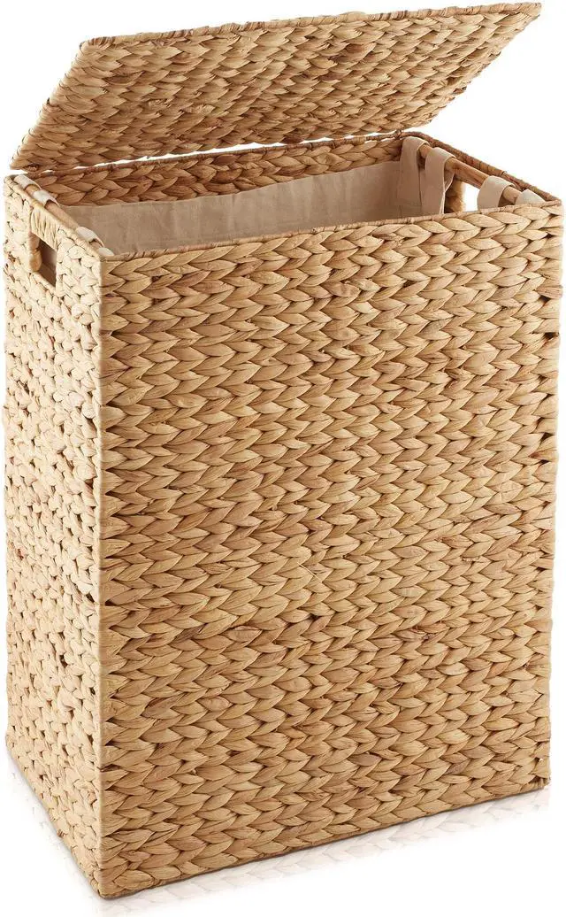 Main image of Casafield Large Laundry Hamper with Lid and Removable Liner Bag - Natural, Woven Water Hyacinth Rectangular Laundry Basket Sorter for Clothes and Towels