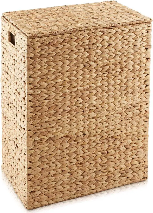 Alt view image 3 of 6 - Casafield Large Laundry Hamper with Lid and Removable Liner Bag - Natural, Woven Water Hyacinth Rectangular Laundry Basket Sorter for Clothes and Towels