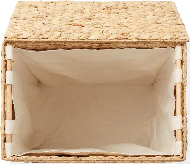 Alt view image 6 of 6 - Casafield Large Laundry Hamper with Lid and Removable Liner Bag - Natural, Woven Water Hyacinth Rectangular Laundry Basket Sorter for Clothes and Towels