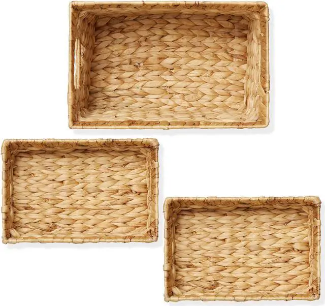 Alt view image 4 of 6 - Casafield Set of 3 Water Hyacinth Storage Baskets with Handles - 1-Medium, 2-Small Woven Organizers for Bathroom, Laundry, Pantry, Office, Shelves
