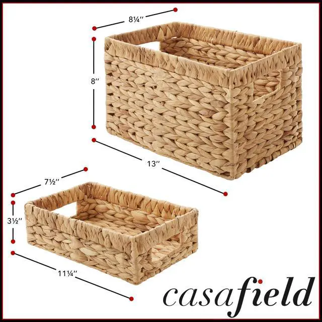 Alt view image 6 of 6 - Casafield Set of 3 Water Hyacinth Storage Baskets with Handles - 1-Medium, 2-Small Woven Organizers for Bathroom, Laundry, Pantry, Office, Shelves