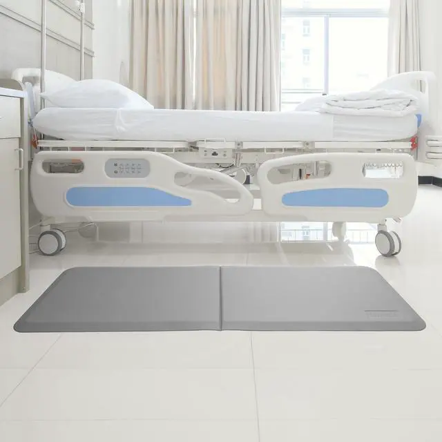 Alt view image 2 of 6 - Made Medical 73" x 24" Bi-Fold Bedside Non-Slip Fall Mat for Elderly - Fall Prevention Anti-Skid Pad with Beveled Edge Anti-Fatigue Floor Mat, Gray