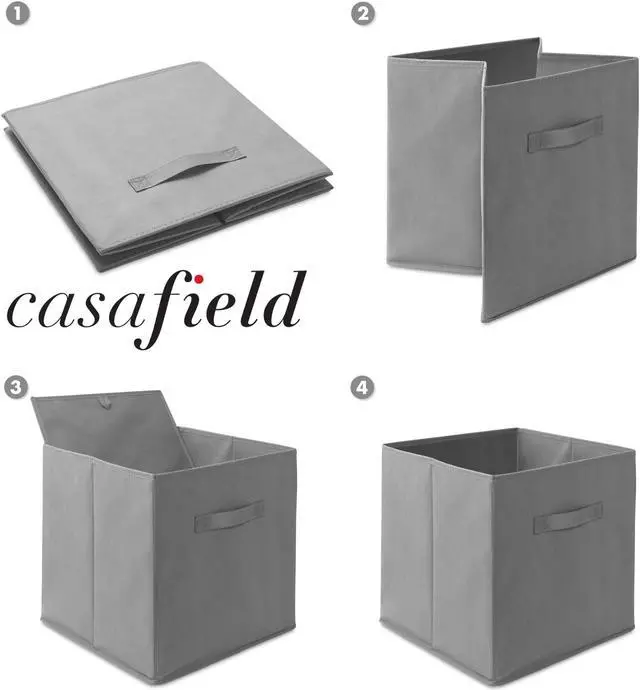 Alt view image 6 of 6 - Casafield Set of 12 Collapsible Fabric Cube Storage Bins, Gray - 13" Foldable Cloth Baskets for Shelves, Cubby Organizers & More