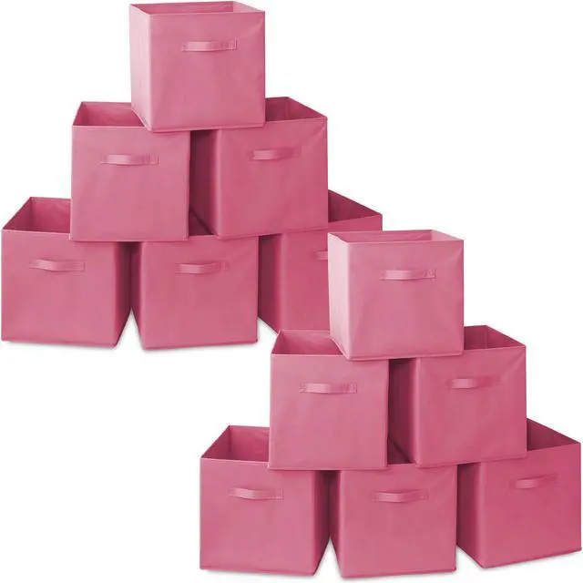 Main image of Casafield Set of 12 Collapsible Fabric Cube Storage Bins, Hot Pink - 13" Foldable Cloth Baskets for Shelves, Cubby Organizers & More