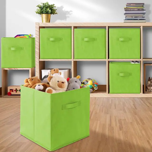 Alt view image 5 of 6 - Casafield Set of 12 Collapsible Fabric Cube Storage Bins, Lime Green - 13" Foldable Cloth Baskets for Shelves, Cubby Organizers & More