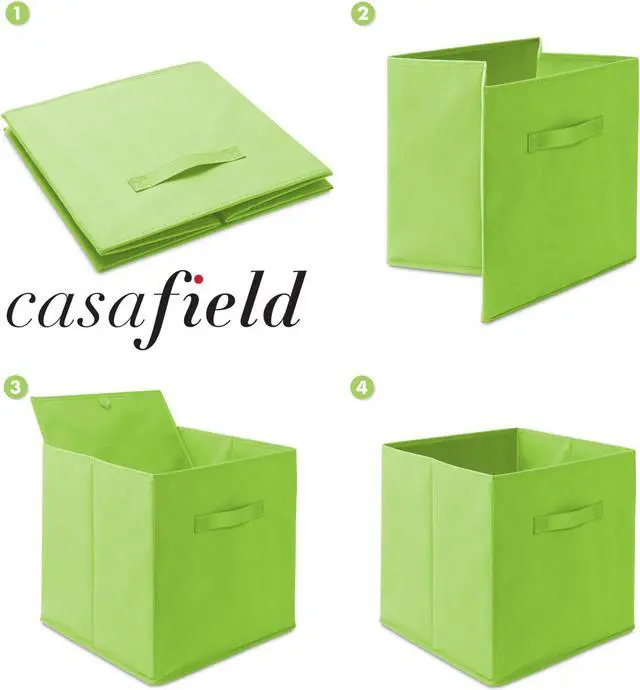 Alt view image 6 of 6 - Casafield Set of 12 Collapsible Fabric Cube Storage Bins, Lime Green - 13" Foldable Cloth Baskets for Shelves, Cubby Organizers & More