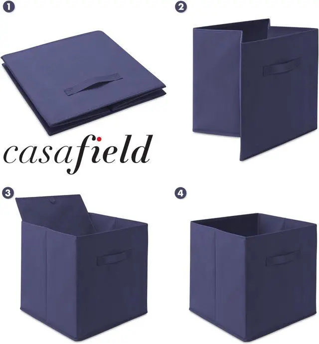 Alt view image 6 of 6 - Casafield Set of 12 Collapsible Fabric Cube Storage Bins, Navy Blue - 13" Foldable Cloth Baskets for Shelves, Cubby Organizers & More