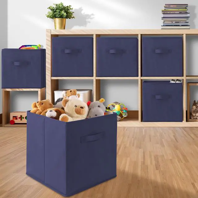 Alt view image 5 of 6 - Casafield Set of 12 Collapsible Fabric Cube Storage Bins, Navy Blue - 13" Foldable Cloth Baskets for Shelves, Cubby Organizers & More