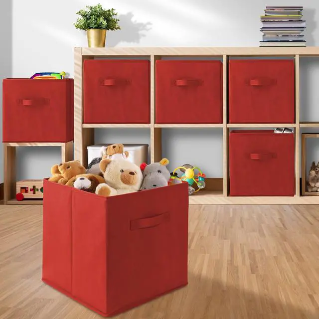 Alt view image 5 of 6 - Casafield Set of 12 Collapsible Fabric Cube Storage Bins, Red - 13" Foldable Cloth Baskets for Shelves, Cubby Organizers & More