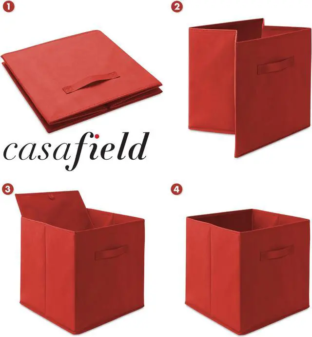 Alt view image 6 of 6 - Casafield Set of 12 Collapsible Fabric Cube Storage Bins, Red - 13" Foldable Cloth Baskets for Shelves, Cubby Organizers & More