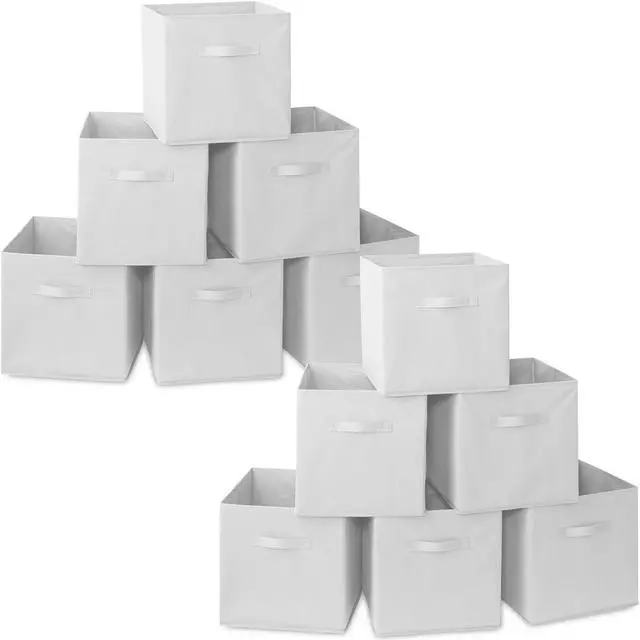 Main image of Casafield Set of 12 Collapsible Fabric Cube Storage Bins, White - 13" Foldable Cloth Baskets for Shelves, Cubby Organizers & More