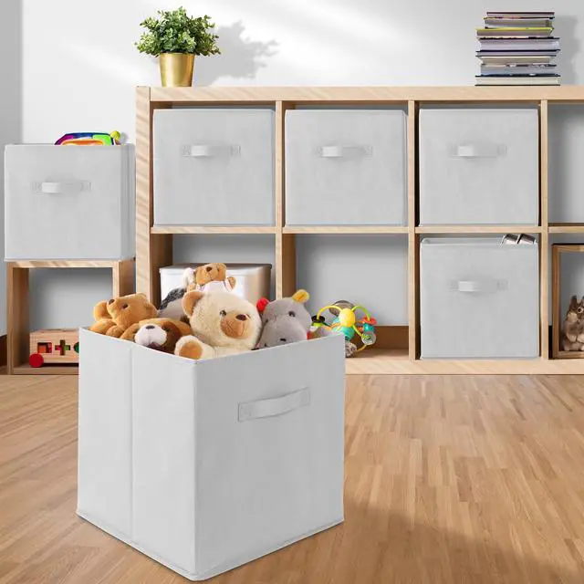 Alt view image 5 of 6 - Casafield Set of 12 Collapsible Fabric Cube Storage Bins, White - 13" Foldable Cloth Baskets for Shelves, Cubby Organizers & More