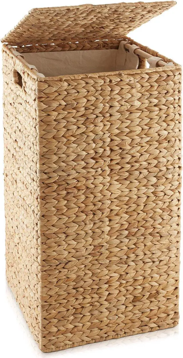 Main image of Casafield Laundry Hamper with Lid and Removable Liner Bag - Natural, Woven Water Hyacinth Square Laundry Basket Sorter for Clothes and Towels
