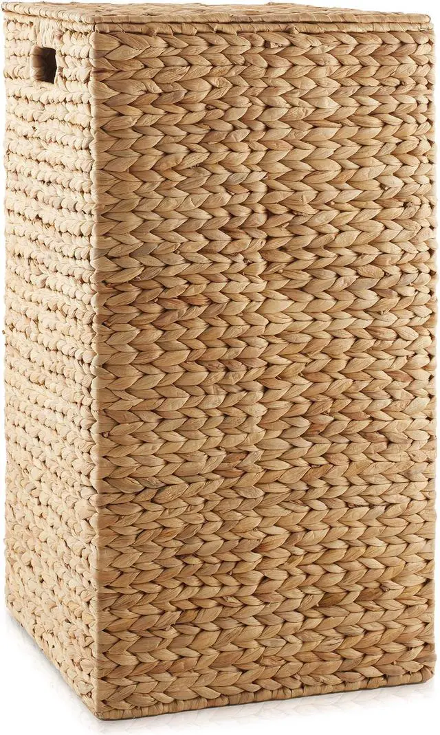 Alt view image 4 of 6 - Casafield Laundry Hamper with Lid and Removable Liner Bag - Natural, Woven Water Hyacinth Square Laundry Basket Sorter for Clothes and Towels