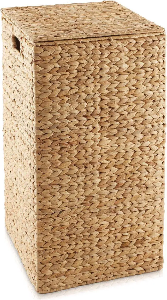 Alt view image 3 of 6 - Casafield Laundry Hamper with Lid and Removable Liner Bag - Natural, Woven Water Hyacinth Square Laundry Basket Sorter for Clothes and Towels