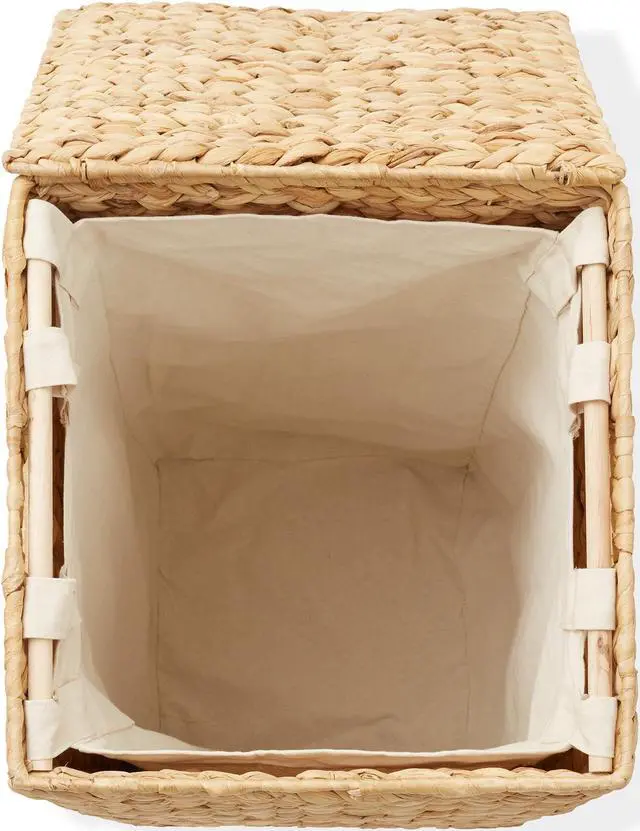 Alt view image 6 of 6 - Casafield Laundry Hamper with Lid and Removable Liner Bag - Natural, Woven Water Hyacinth Square Laundry Basket Sorter for Clothes and Towels