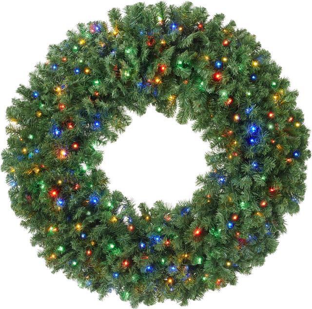 Main image of Casafield Pre-Lit Artificial Christmas Wreath for Front Door, Window or Mantel, Green Fir with Multicolor Lights Indoor/Outdoor Holiday Decor, 48 Inches