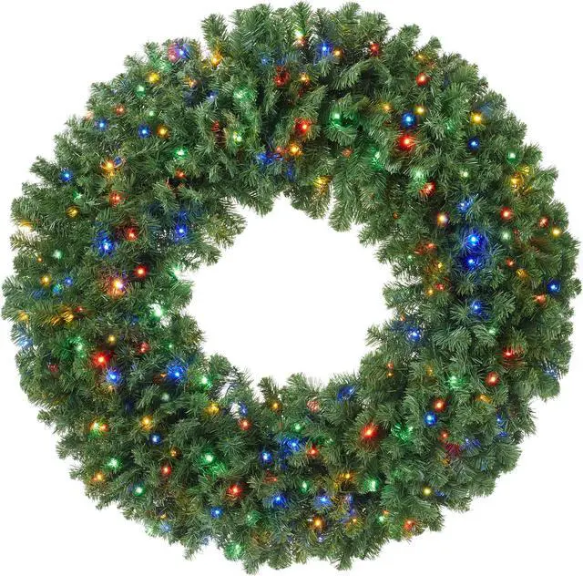 Main image of Casafield Pre-Lit Artificial Christmas Wreath for Front Door, Window or Mantel, Green Fir with Multicolor Lights Indoor/Outdoor Holiday Decor, 60 Inches