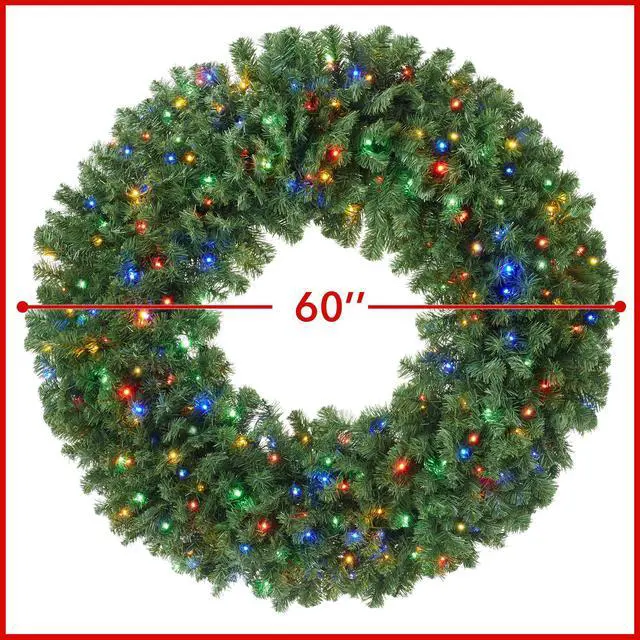 Alt view image 5 of 6 - Casafield Pre-Lit Artificial Christmas Wreath for Front Door, Window or Mantel, Green Fir with Multicolor Lights Indoor/Outdoor Holiday Decor, 60 Inches