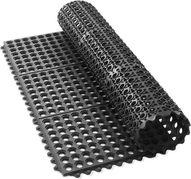 Alt view image 3 of 6 - GRIDMANN Rubber Interlocking Floor Mat, 36" x 36" Non-Slip Anti-Fatigue Drainage Mat for Restaurants, Commercial Kitchens, Bar Floors, Black