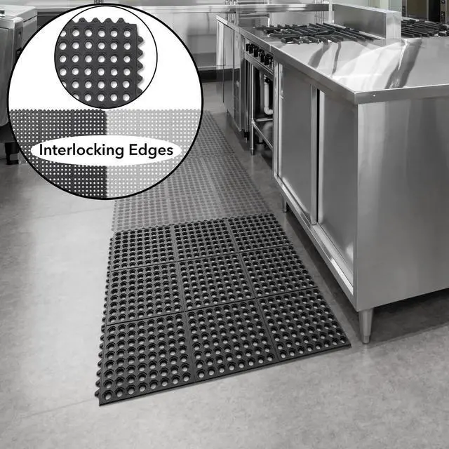 Alt view image 4 of 6 - GRIDMANN Rubber Interlocking Floor Mat, 36" x 36" Non-Slip Anti-Fatigue Drainage Mat for Restaurants, Commercial Kitchens, Bar Floors, Black