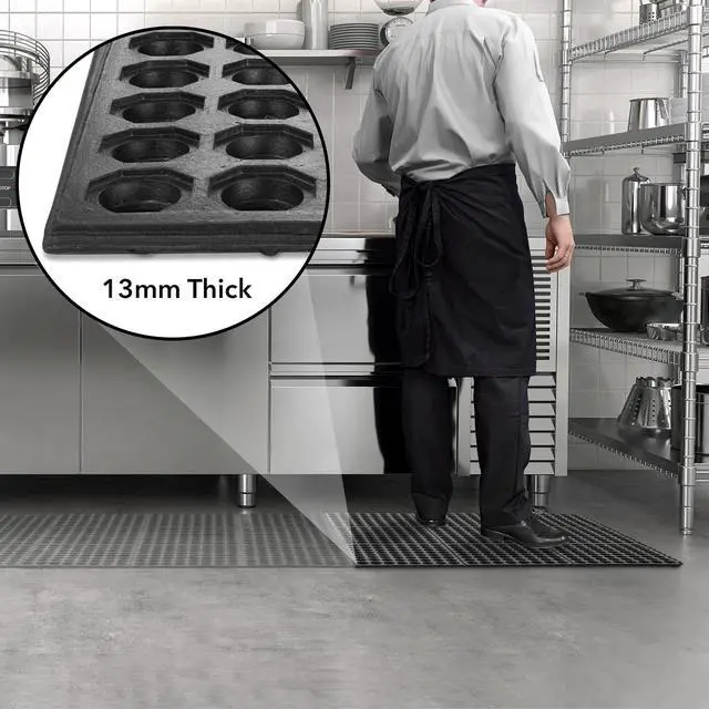 Alt view image 5 of 6 - GRIDMANN Rubber Interlocking Floor Mat, 36" x 36" Non-Slip Anti-Fatigue Drainage Mat for Restaurants, Commercial Kitchens, Bar Floors, Black