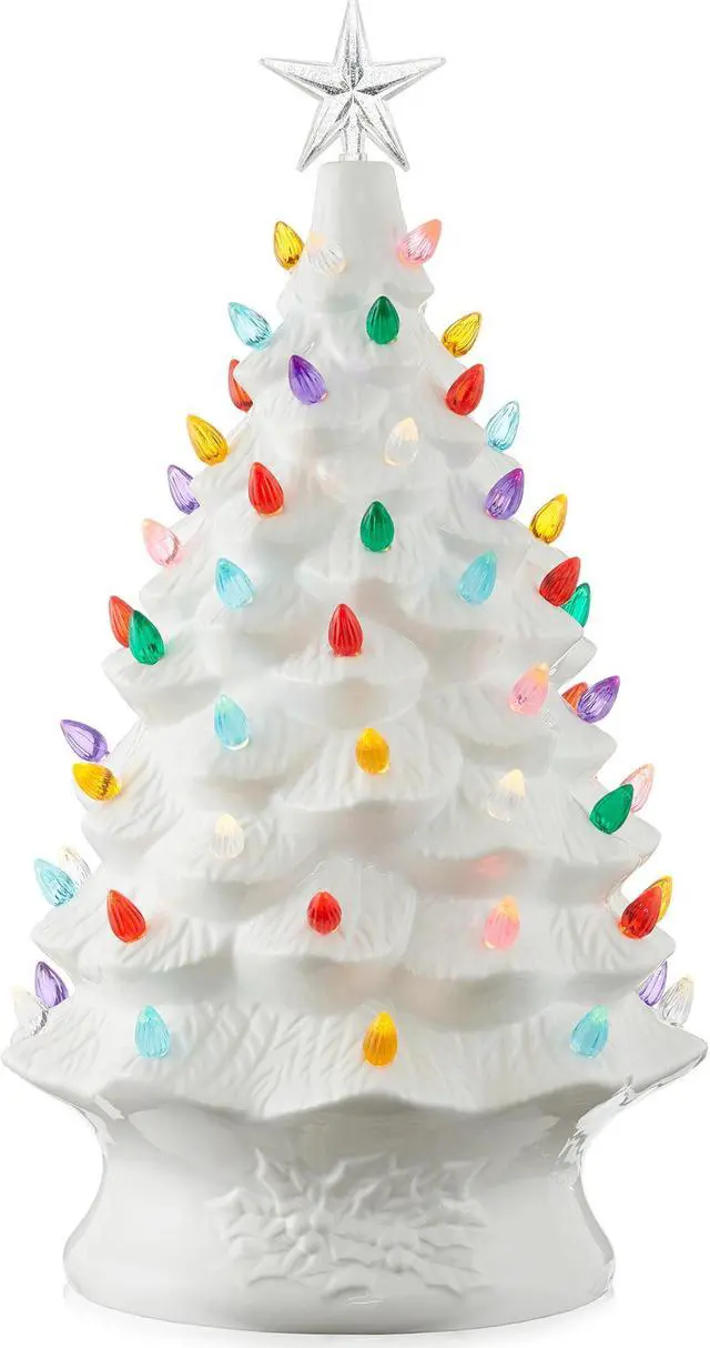 Main image of Casafield Hand Painted Ceramic Christmas Tree, White 24-Inch Pre-Lit Tree with 148 Multi Color Lights and 2 Star Toppers