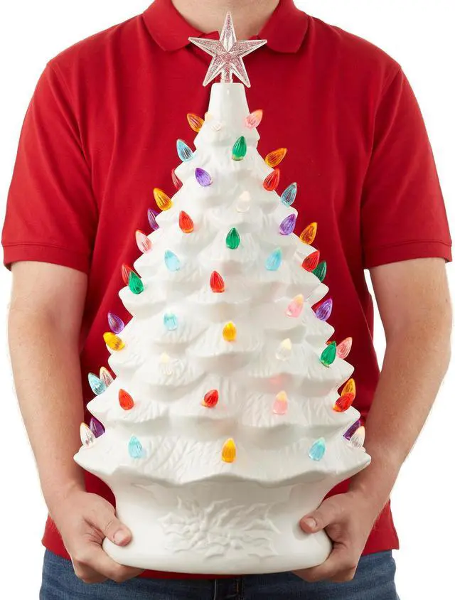 Alt view image 3 of 6 - Casafield Hand Painted Ceramic Christmas Tree, White 24-Inch Pre-Lit Tree with 148 Multi Color Lights and 2 Star Toppers