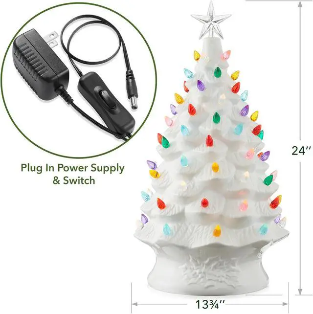 Alt view image 4 of 6 - Casafield Hand Painted Ceramic Christmas Tree, White 24-Inch Pre-Lit Tree with 148 Multi Color Lights and 2 Star Toppers