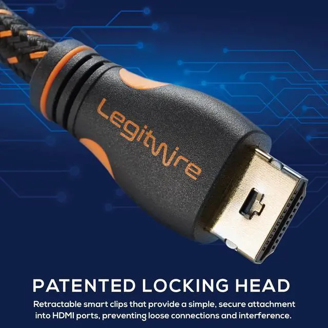 Alt view image 4 of 6 - LegitWire 10 ft 4K High Speed HDMI Cable - 18Gbps HDMI 2.0 (4K @ 60hz HDR UHD 4:4:4 Chroma) - Ethernet - Locking Head - Deep Color Ultra HD with ARC, 3D, HDCP 2.2, 28AWG, Gold Plated