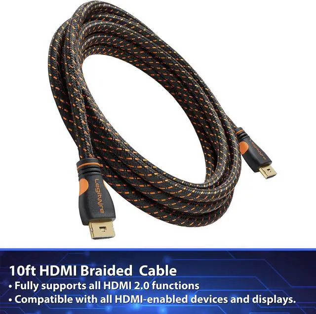 Alt view image 6 of 6 - LegitWire 10 ft 4K High Speed HDMI Cable - 18Gbps HDMI 2.0 (4K @ 60hz HDR UHD 4:4:4 Chroma) - Ethernet - Locking Head - Deep Color Ultra HD with ARC, 3D, HDCP 2.2, 28AWG, Gold Plated