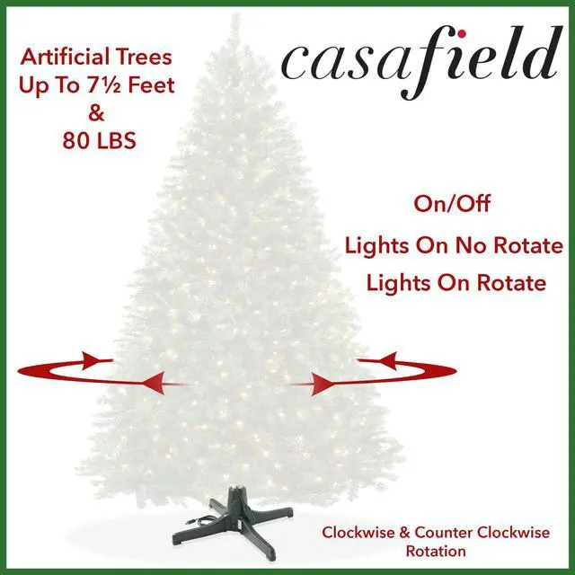 Alt view image 2 of 6 - Casafield 360-Degree Rotating Christmas Tree Stand - Adjustable Revolving Base for Up to 7.5 FT Artificial Tree with 3 Built-in Electrical Outlets, Green