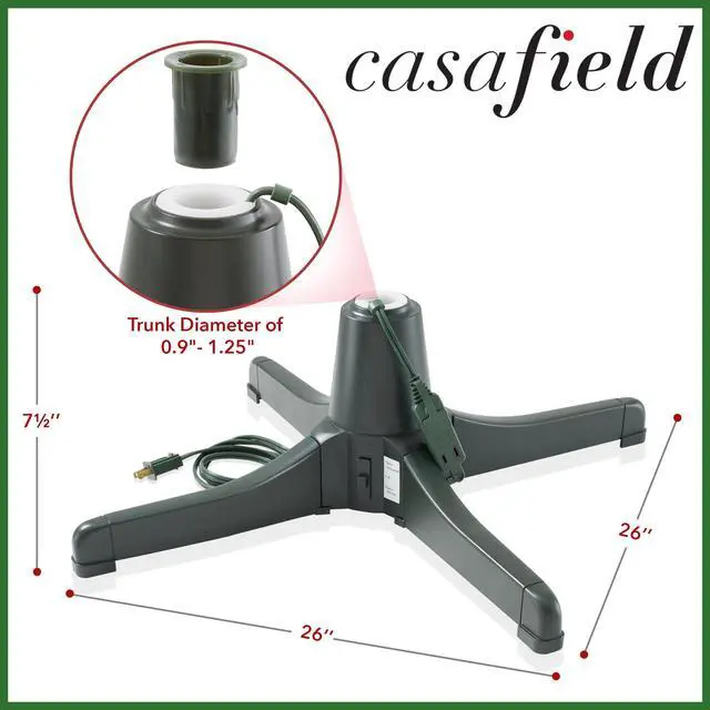 Alt view image 6 of 6 - Casafield 360-Degree Rotating Christmas Tree Stand - Adjustable Revolving Base for Up to 7.5 FT Artificial Tree with 3 Built-in Electrical Outlets, Green