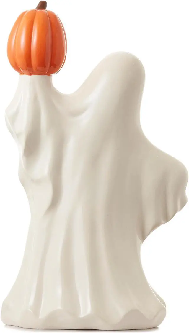 Alt view image 2 of 6 - Casafield Pre-Lit Ceramic Halloween Ghost Holding Jack-o-Lantern, Hand-Painted LED Tabletop Decor