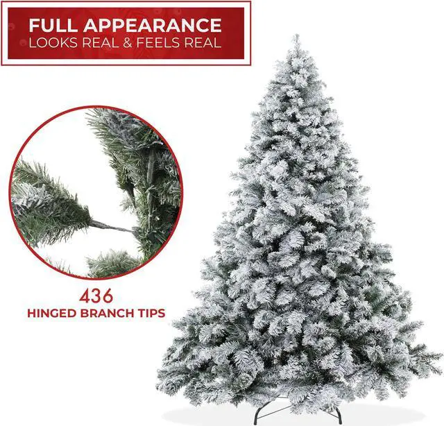 Alt view image 3 of 6 - Casafield 4.5FT Realistic Snow-Flocked Pine Artificial Holiday Christmas Tree with Sturdy Metal Stand