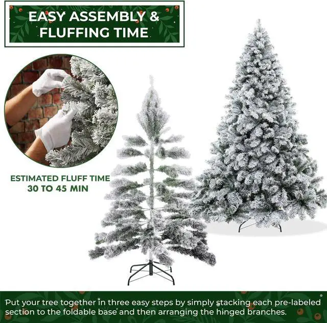 Alt view image 4 of 6 - Casafield 4.5FT Realistic Snow-Flocked Pine Artificial Holiday Christmas Tree with Sturdy Metal Stand