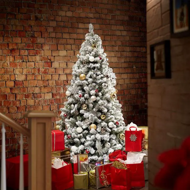 Alt view image 2 of 6 - Casafield 4.5FT Realistic Snow-Flocked Pine Artificial Holiday Christmas Tree with Sturdy Metal Stand