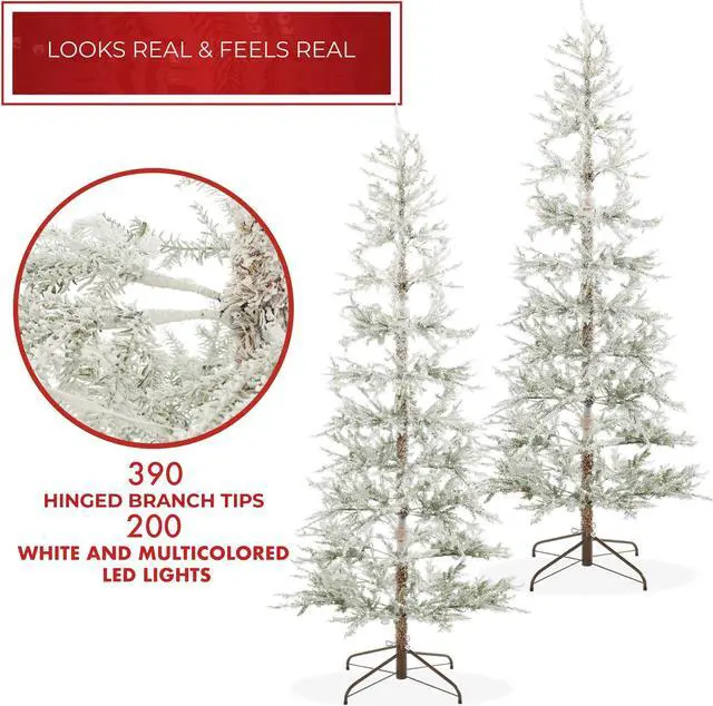 Alt view image 3 of 6 - Casafield 7.5FT Pre-Lit Sparse Flocked Pine Artificial Holiday Christmas Tree with Sturdy Metal Stand