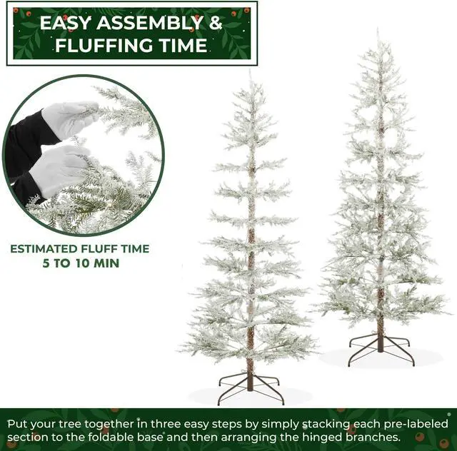 Alt view image 4 of 6 - Casafield 7.5FT Pre-Lit Sparse Flocked Pine Artificial Holiday Christmas Tree with Sturdy Metal Stand