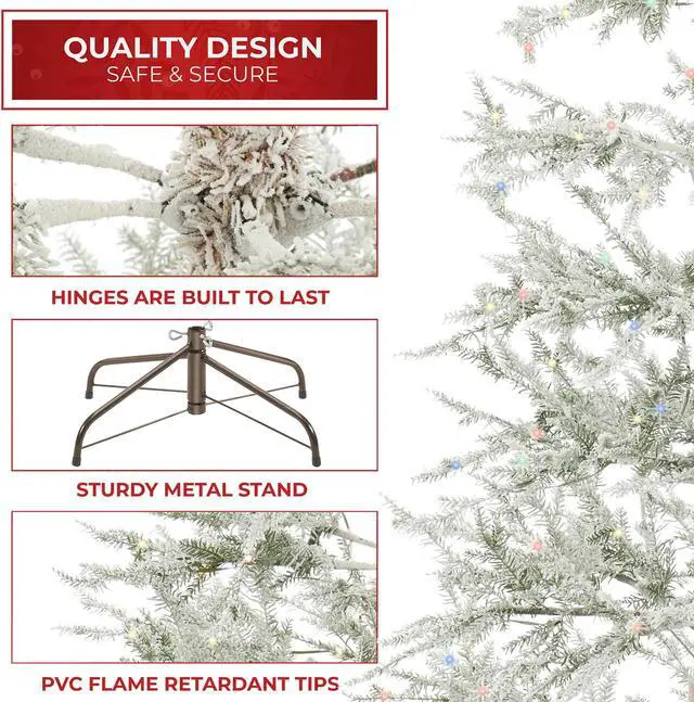 Alt view image 5 of 6 - Casafield 7.5FT Pre-Lit Sparse Flocked Pine Artificial Holiday Christmas Tree with Sturdy Metal Stand