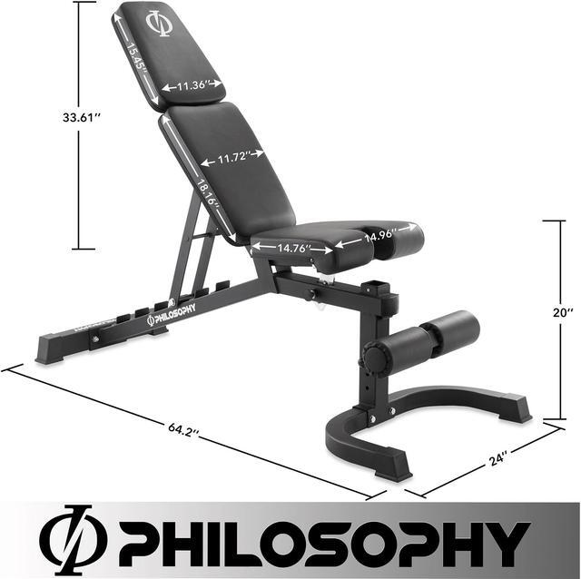 Alt view image 3 of 6 - Philosophy Gym Adjustable Weight Bench, Heavy-Duty Flat Incline Decline (FID) Dumbbell Workout Bench for Weightlifting & Exercise - 1500 LB Weight  Capacity