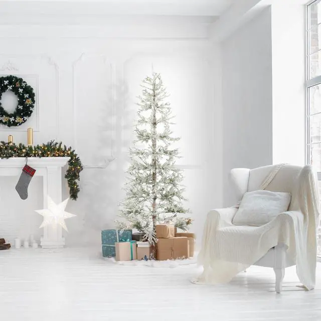 Alt view image 2 of 6 - Casafield 6.5FT Pre-Lit Sparse Flocked Pine Artificial Holiday Christmas Tree with Sturdy Metal Stand