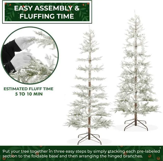 Alt view image 4 of 6 - Casafield 6.5FT Pre-Lit Sparse Flocked Pine Artificial Holiday Christmas Tree with Sturdy Metal Stand